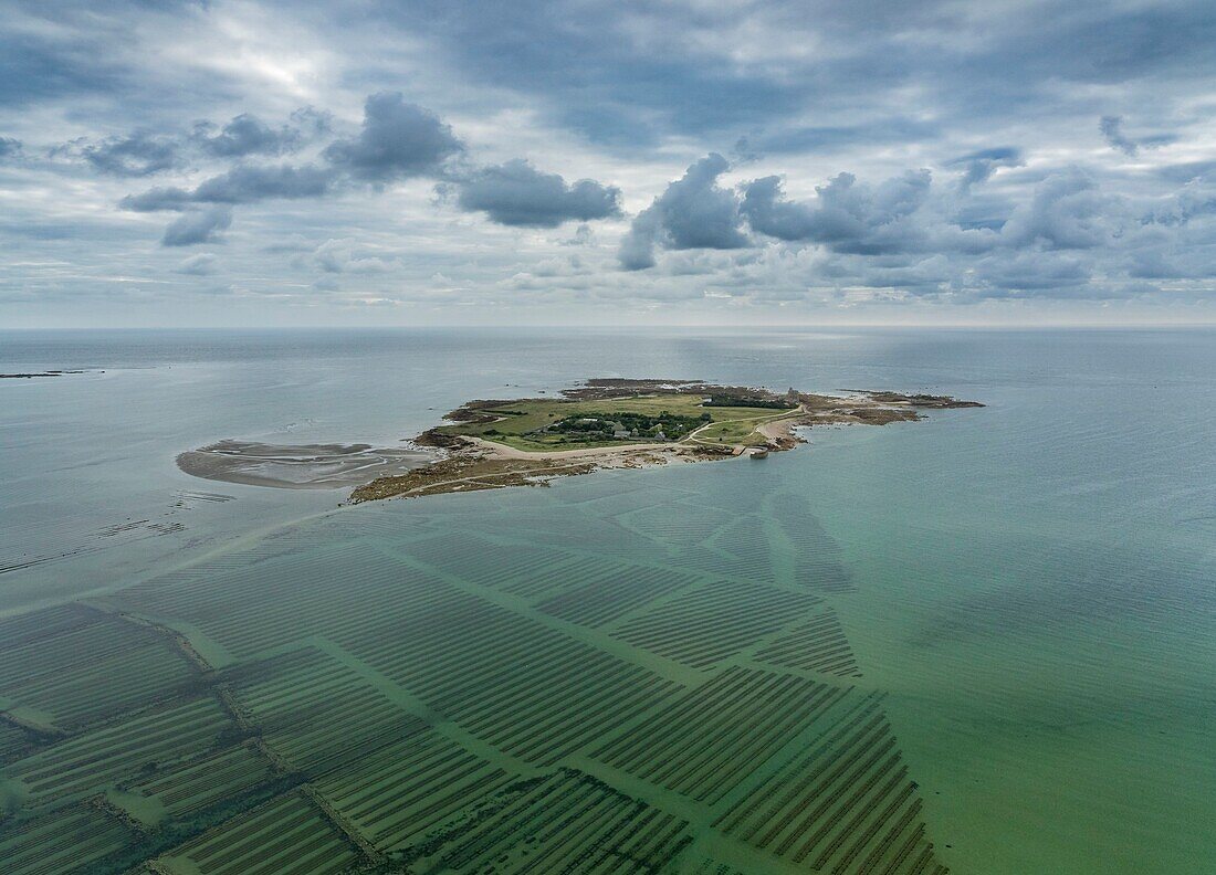 France, Manche , Saint Vaast la Hougue, Tatihou Island, the Vauban fortifications are listed as World Heritage of Humanity (aerial view)\n