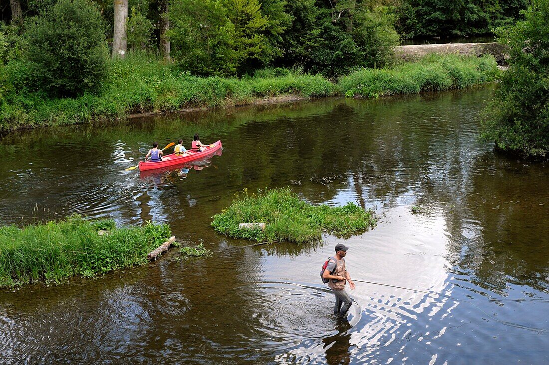 France, Calvados, Clecy, upstream of the Vey bridge, Orne, fly fishing, canoeing\n