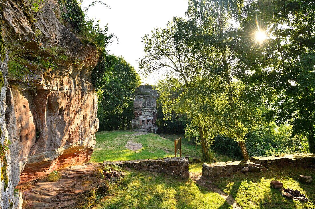 France, Bas Rhin, Niederbronn les Bains, near Wasenbourg castle, the Wachtfelsen, roman temple dedicated to Mercury\n