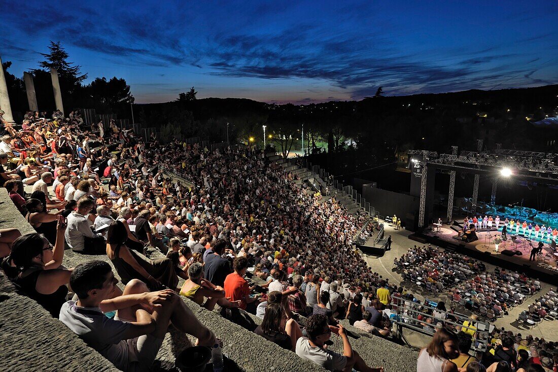 France, Vaucluse, Vaison la Romaine, the ancient theater, show during the Choralies in august, music, choir, evening\n