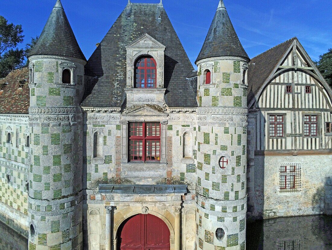 Frankreich, Calvados, Pays d'Auge, Schloss Saint Germain de Livet aus dem 15. und 16. Jahrhundert, beschriftetes Museum von Frankreich (Luftaufnahme)