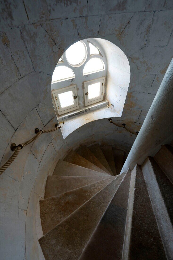 France, Gironde, Verdon-sur-Mer, rocky plateau of Cordouan, lighthouse of Cordouan, classified Historical Monuments, spiral staircase\n