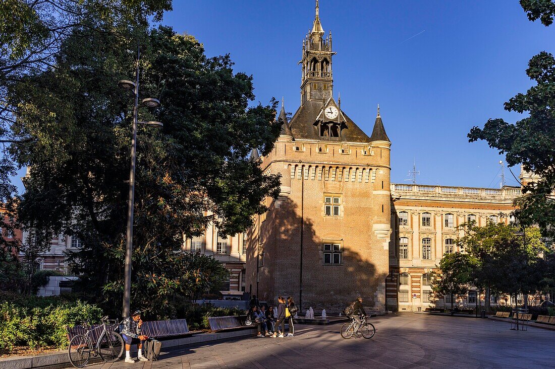 France, Haute-Garonne, Toulouse, Charles de Gaulle square and the Tower of Capitole\n