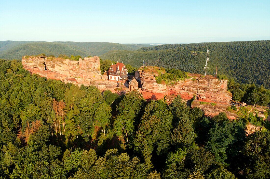 France, Bas Rhin, Saverne, Haut Barr castle dated 11th to 14th century (aerial view)\n