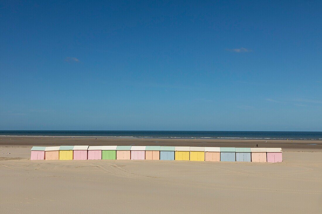 France, Pas de Calais, Berck sur Mer, the beach with beach huts\n