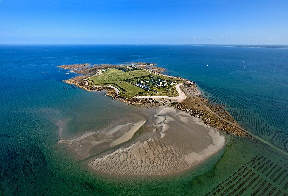 France, Manche, Saint-Vaast-La-Hougue, Tatihou island (aerial view)\n