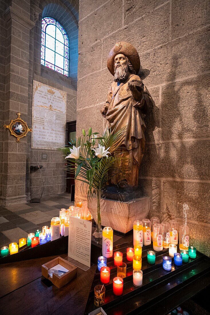 France, Haute-Loire, Le Puy-en-Velay, starting-point of Via Podiensis, one of the French pilgrim routes to Santiago de Compostela, Cathedral of Our Lady of the Annunciation, statue of St Jacques\n