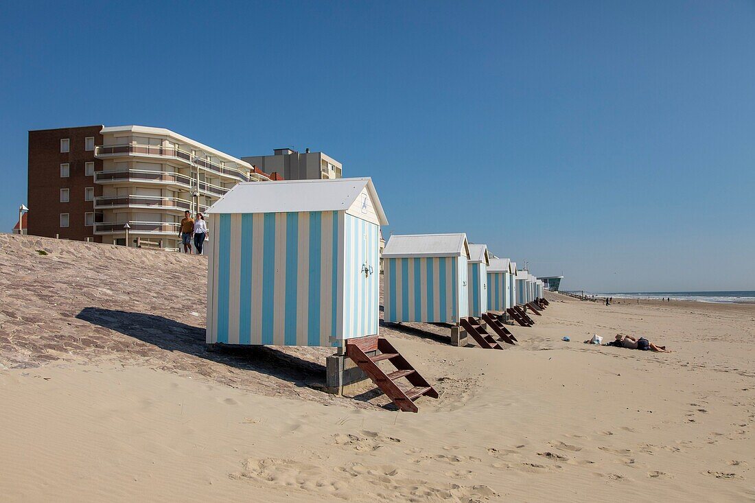 France, Pas de Calais, Hardelot, beach huts also known cabins\n