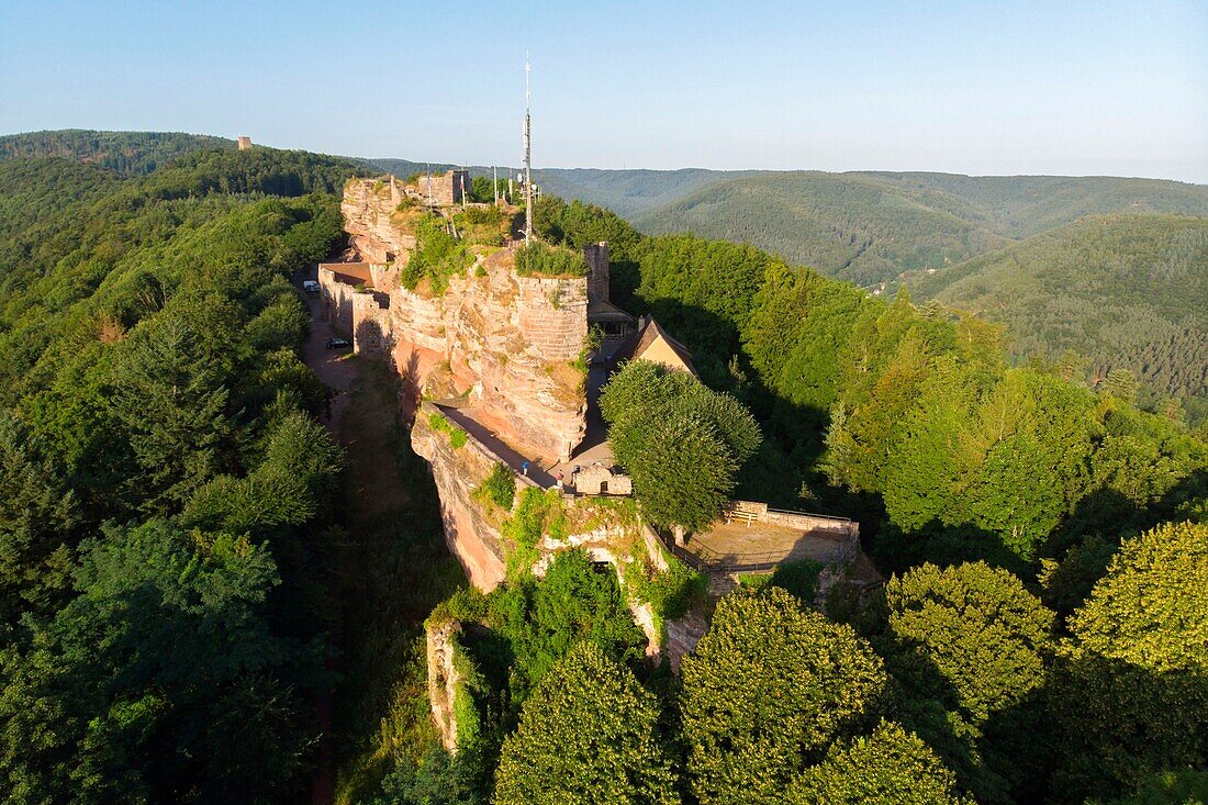 France, Bas Rhin, Saverne, Haut Barr castle dated 11th to 14th century (aerial view)\n