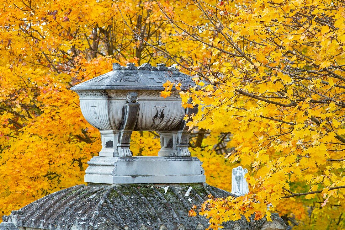 France, Paris, the Pere Lachaise cemetery in autumn\n