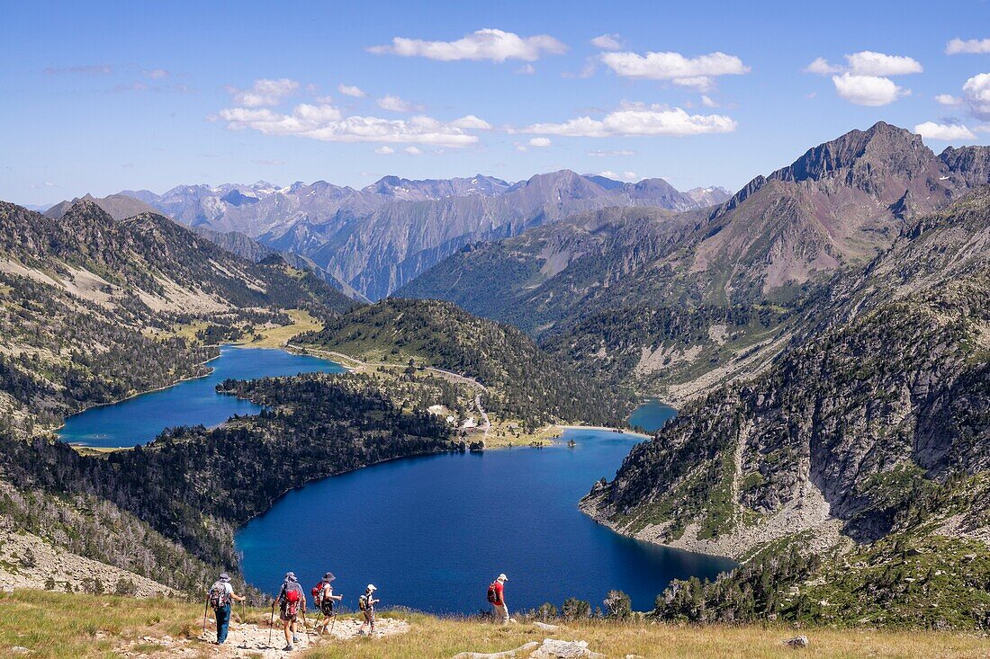France, Hautes Pyrenees, Neouvielle Nature Reserve, Aumar Lake (2193 m) and Aubert Lake (2148 m)\n