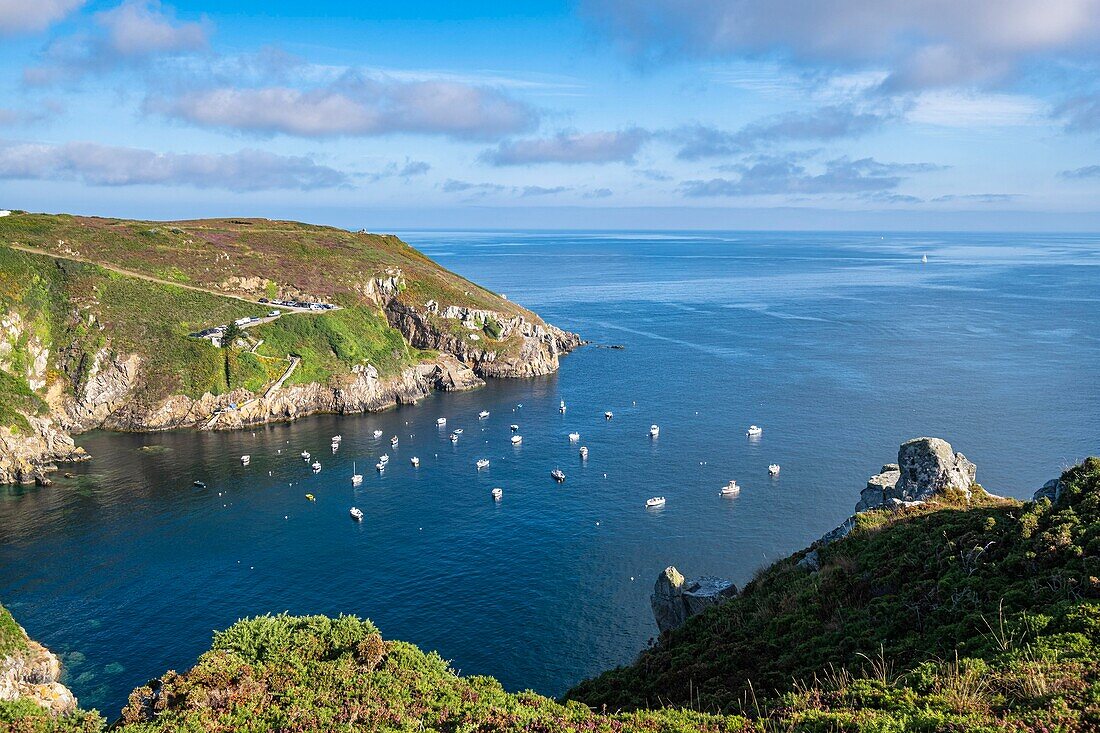 France, Finistere, Cleden-Cap-Sizun, Brézellec harbour along the GR 34 hiking trail or customs trail\n