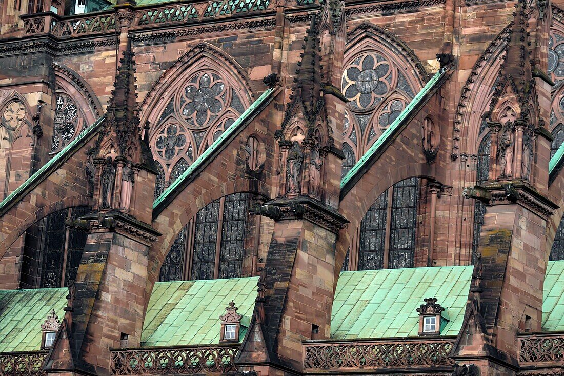 France, Bas Rhin, Strasbourg, old town listed as World Heritage by UNESCO, Notre Dame cathedral, north facade, buttresses\n
