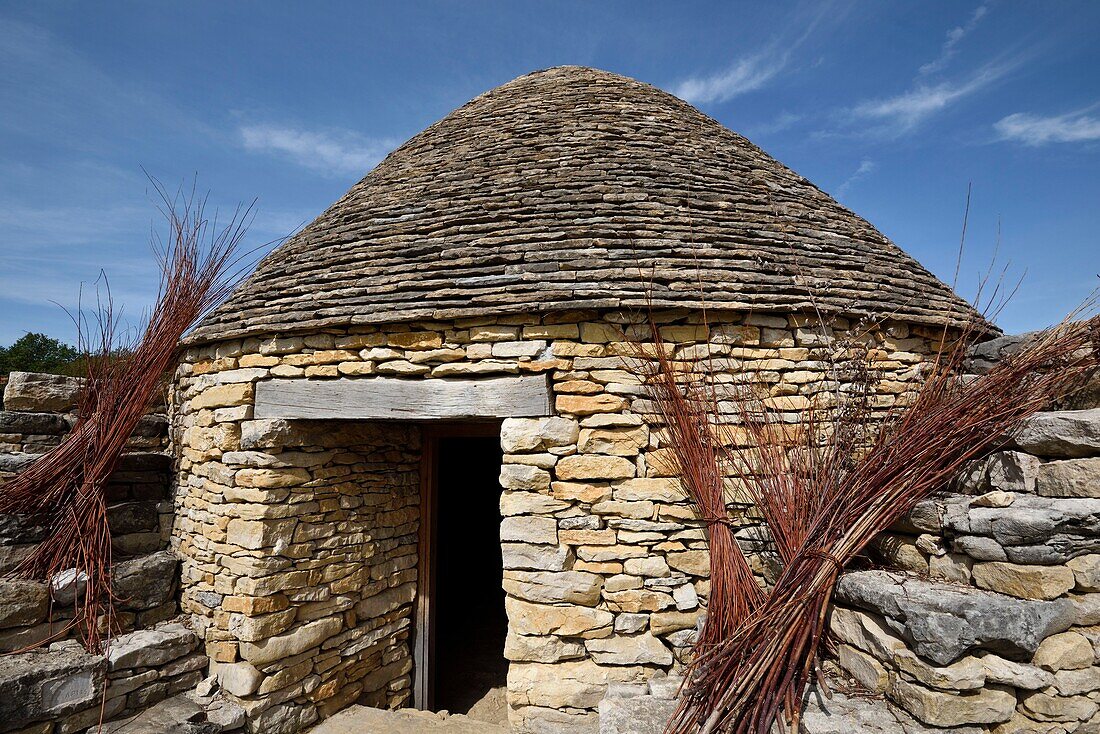 France, Doubs, Nancray, Maisons Comtoises museum, Caborde, hut built in the dry stone vineyards, Besançon The Tilleroyes dated 19th century\n