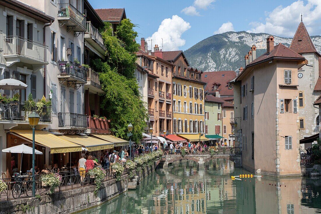 France, Haute Savoie, Annecy, old town on the Thiou river banks, former jails of Palais de l'Isle and the Isle Quays\n