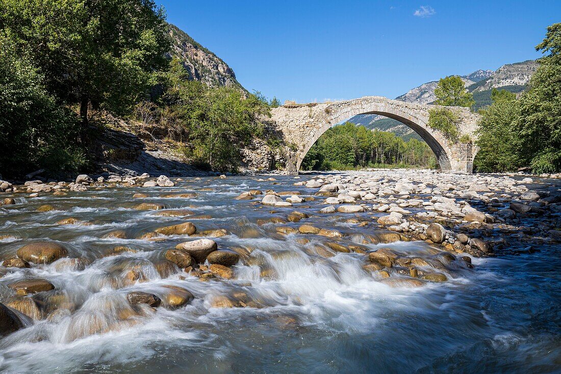 France, Alpes de Haute Provence, Thorame Haute, the Pont d'Ondres which spans the Verdon is one of the emblematic monuments that benefit from the heritage lotto imagined by Stéphane Bern for their restorations.\n