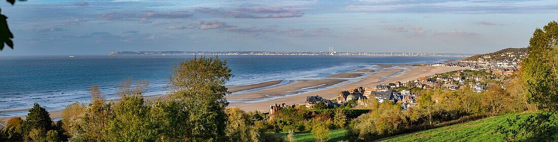 France, Calvados, Benerville sur Mer, The Seine bay, the beaches and the port of Le Havre\n