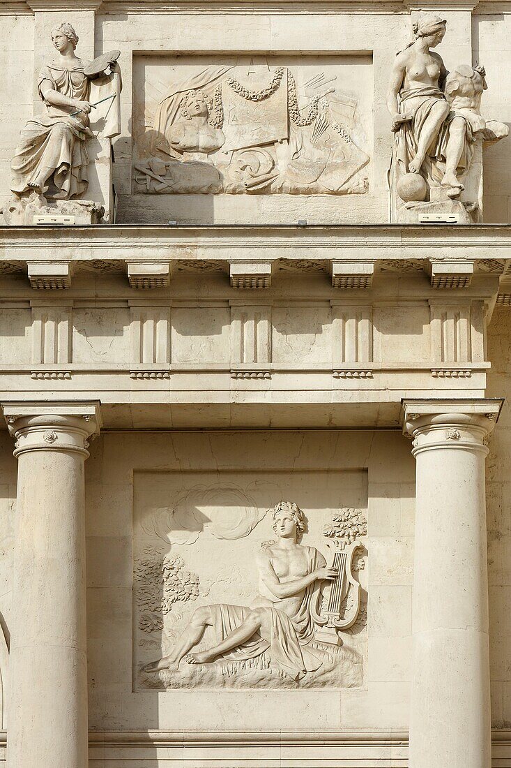 France, Meurthe et Moselle, Nancy, detail of Stanislas monumental gate in Dorique style (1761) by architect Richard Mique\n