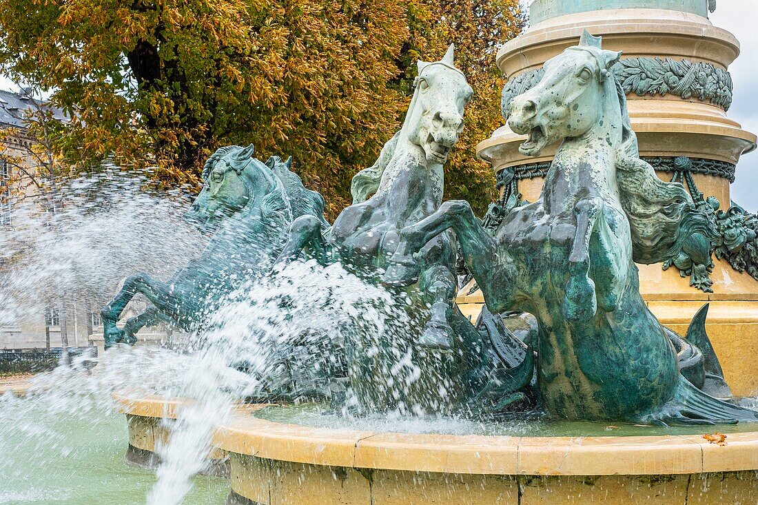France, Paris, Odeon district, Ernest-Denis square, Great Explorers Garden, Four Parts of the World fountain\n
