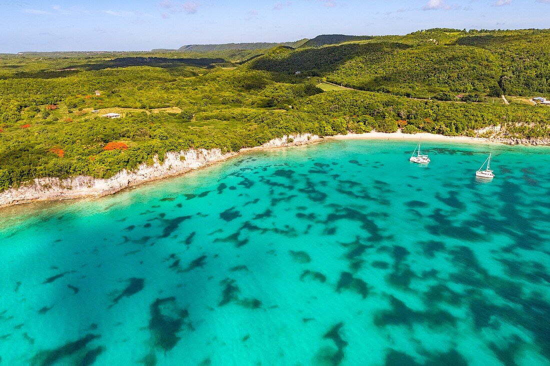 Frankreich, Karibik, Kleine Antillen, Guadeloupe, Guadeloupe, Marie-Galante, St. Louis, Cambou Cove, Moustique Beach, Luftaufnahme