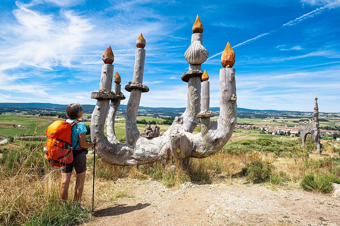 France, Haute-Loire, Saugues, hike on Via Podiensis, one of the French pilgrim routes to Santiago de Compostela or GR 65\n