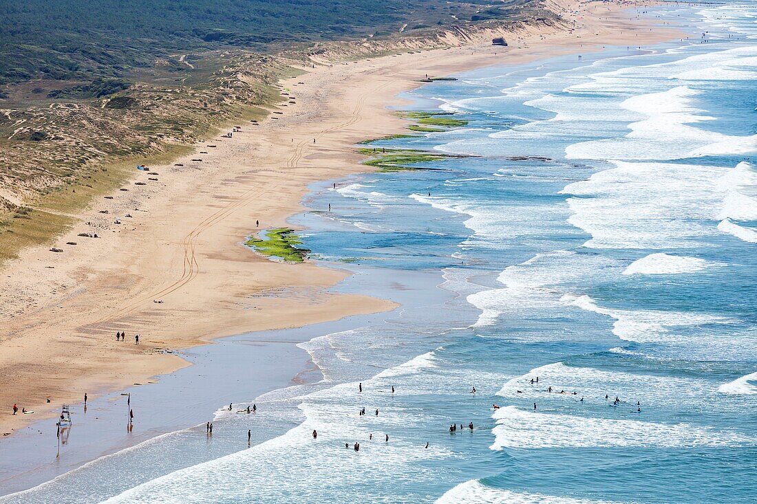 France, Vendee, Les Sables d'Olonne, Olonne sur Mer, the Granges beach in summer (aerial view)\n