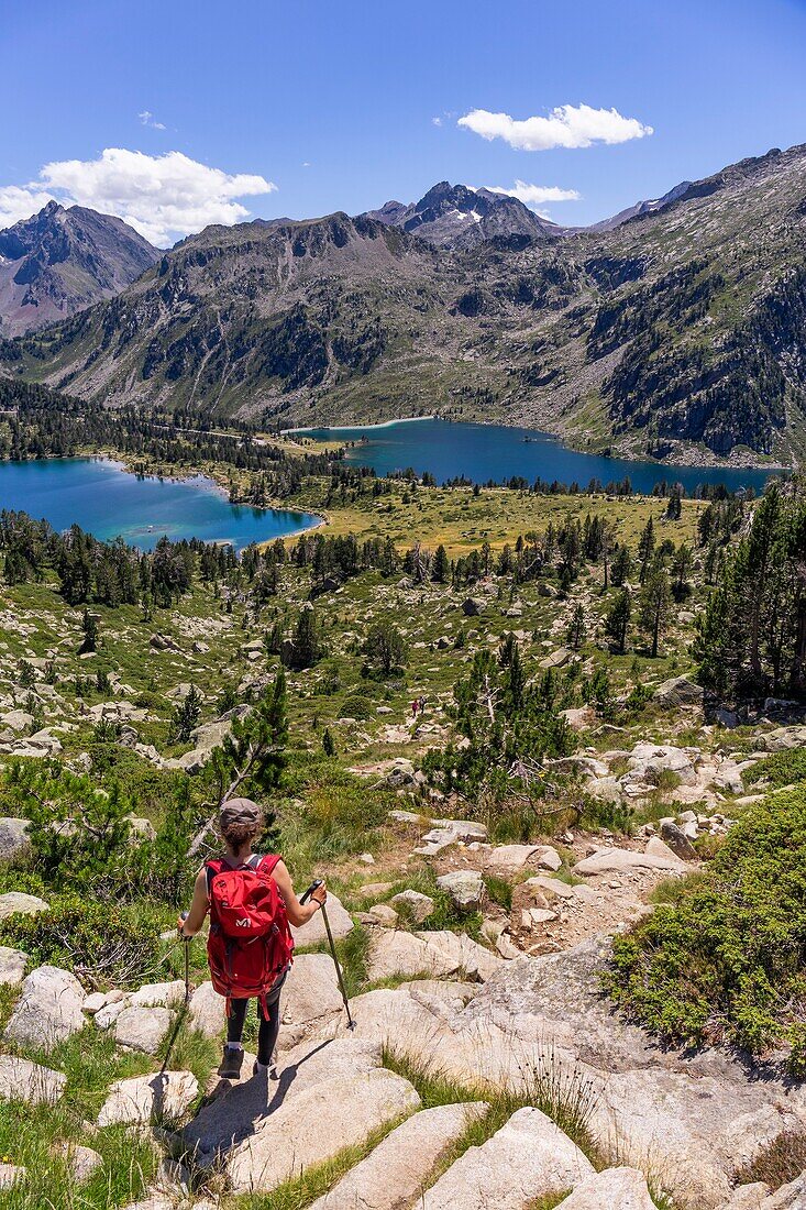 Frankreich, Hautes Pyrenees, Naturpark Neouvielle, See von Aumar (2193 m) und See von Aubert (2148 m), Wanderweg GR10