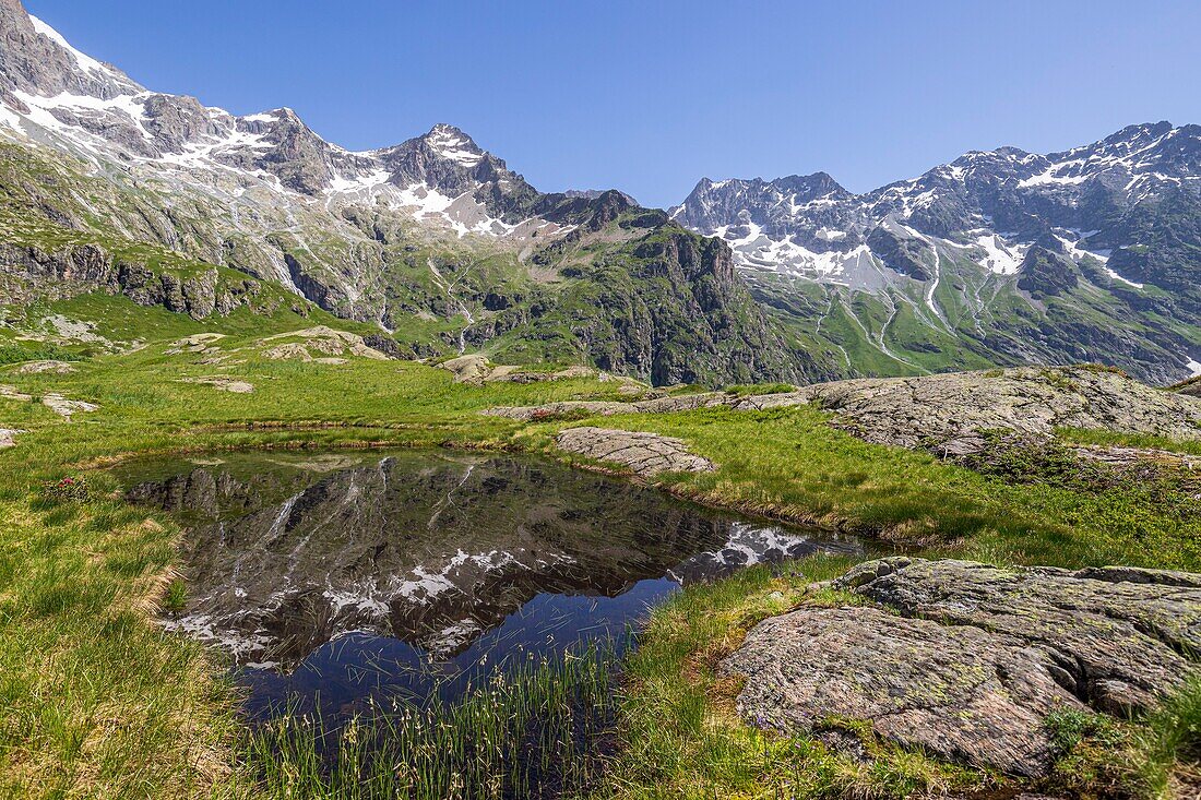 Frankreich, Hautes Alpes, Nationalpark Ecrins, Valgaudemar-Tal, La Chapelle en Valgaudemar, der Gletscherzirkus von Gioberney