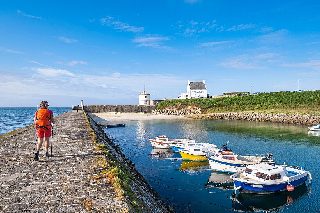 France, Finistere, Audierne along the GR 34 hiking trail or customs trail, the Raoulic breakwater and former Fenoux waypoint\n