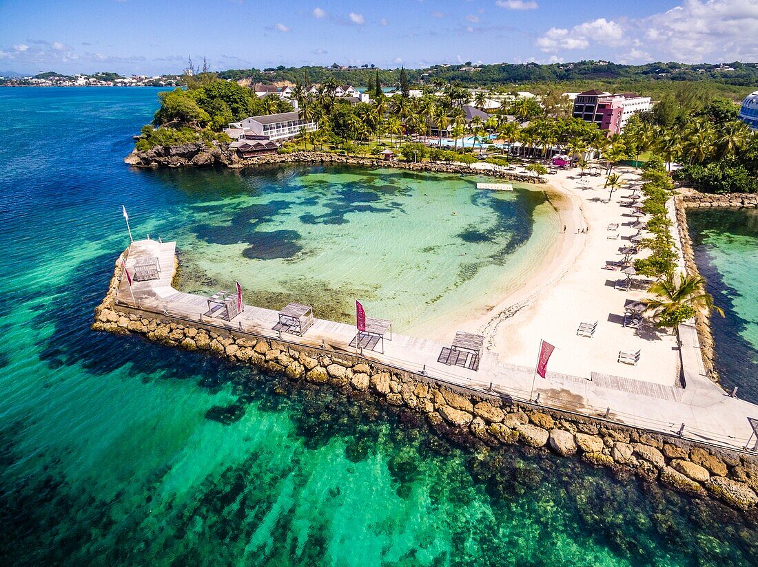 France, Caribbean, Lesser Antilles, Guadeloupe, Grande-Terre, Le Gosier, Creole Beach hotel (aerial view)\n