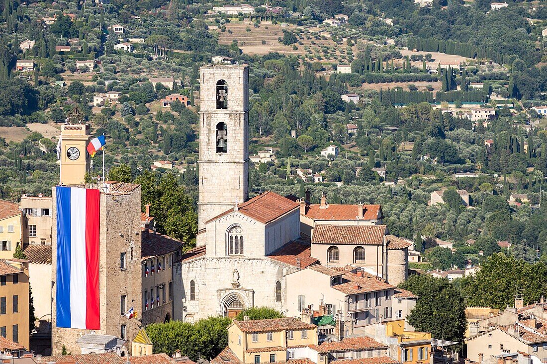 France, Alpes-Maritimes, Grasse, the Notre-Dame du Puy cathedral, the Clock tower and the square tower of the former Episcopal Palace\n