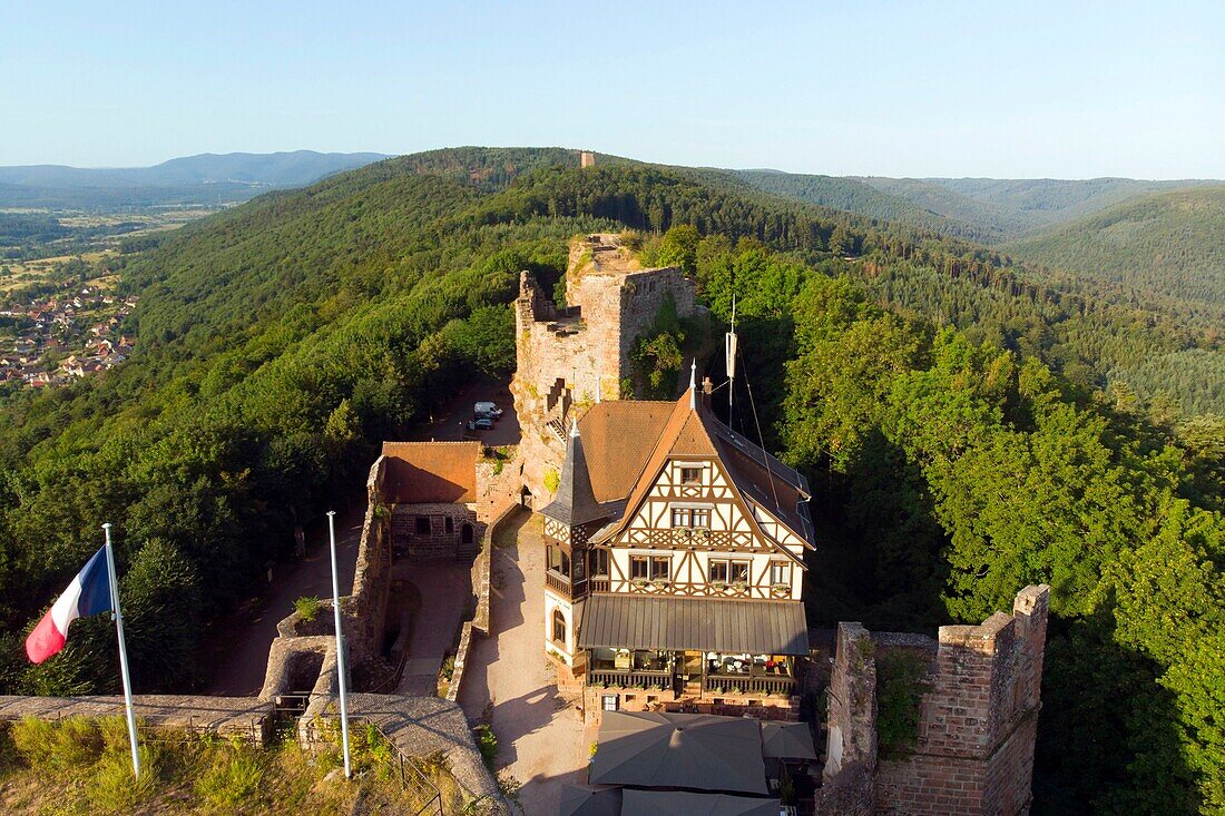 France, Bas Rhin, Saverne, Haut Barr castle dated 11th to 14th century (aerial view)\n