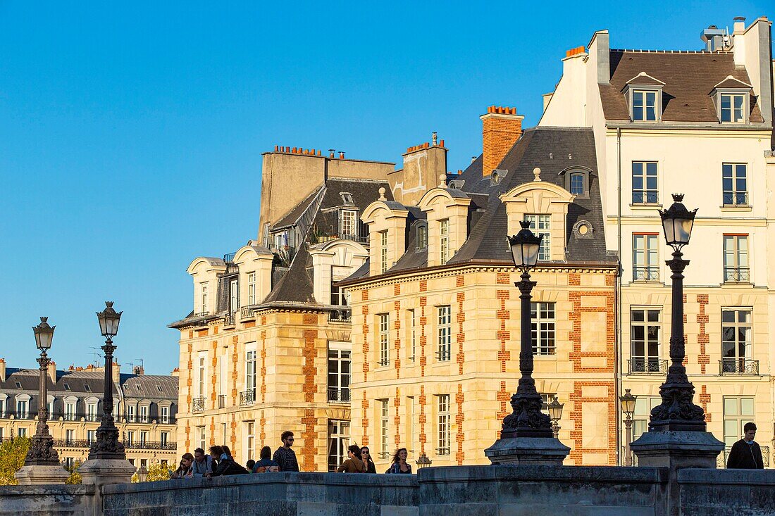 Frankreich, Paris, von der UNESCO zum Weltkulturerbe erklärtes Gebiet, die Neuf-Brücke und die Gebäude auf dem Platz