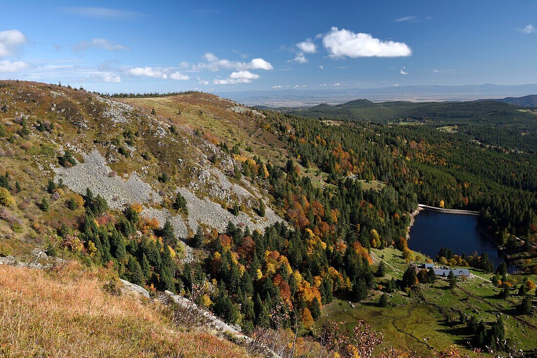 Frankreich, Haut Rhin, Hautes Vosges, Tanet Gazon du Faing Naturschutzgebiet, Forlet See, die Ebene des Elsass, der Schwarzwald