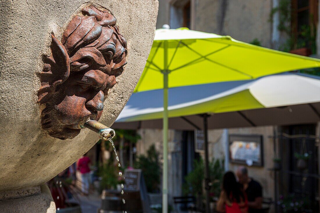 France, Vaucluse, Venasque, labeled the Most Beautiful Villages of France, fountain\n