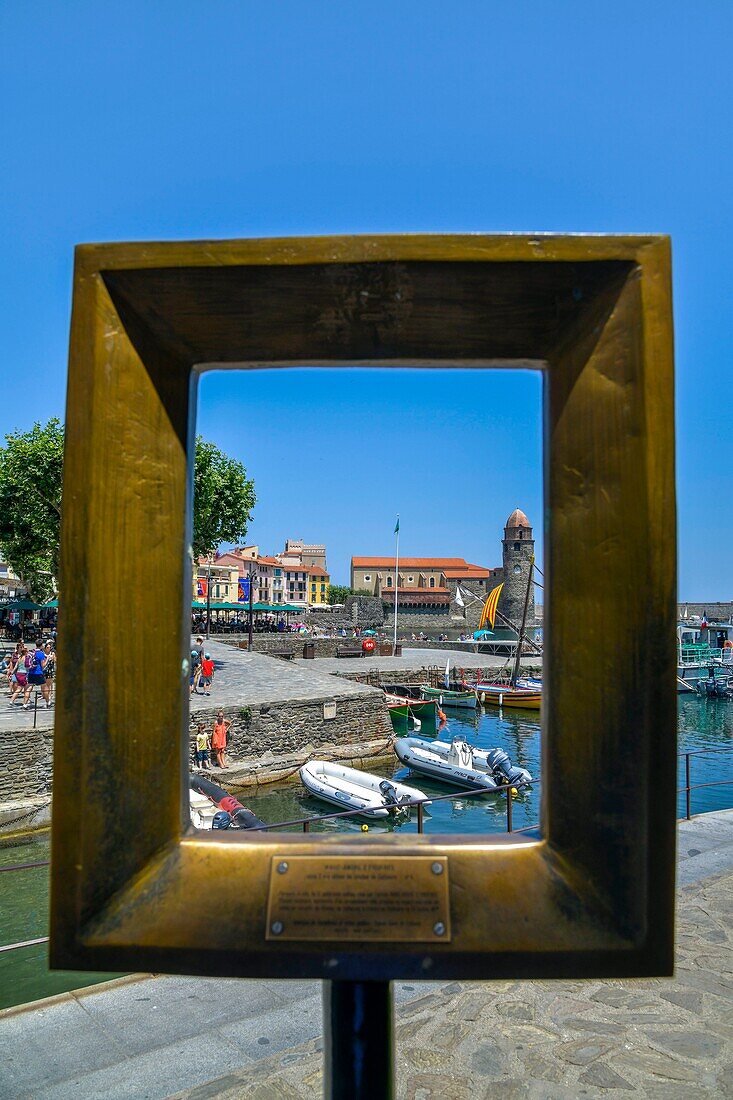 France, Pyrenees Orientales, Collioure, sculpture Point 2 View of artist Marc Andre de Figueres\n