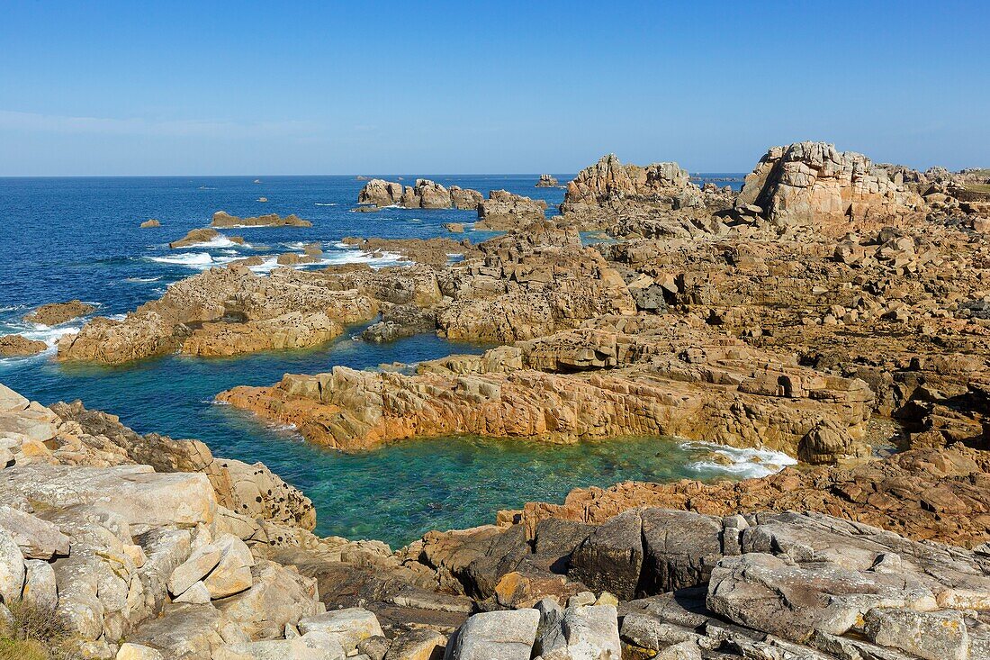 France, Cotes d'Armor, Plougrescant, on the GR 34 hiking trail, Pointe du Chateau\n