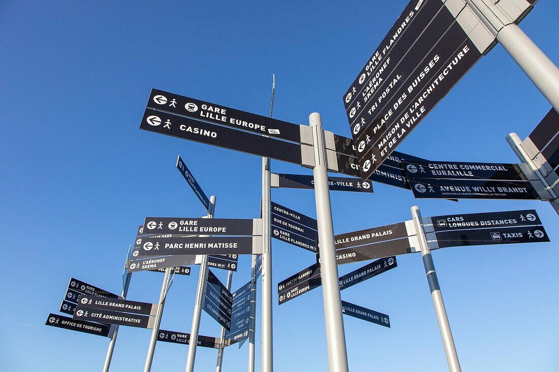 France, Nord, Lille, orientation signs for pedestrians\n