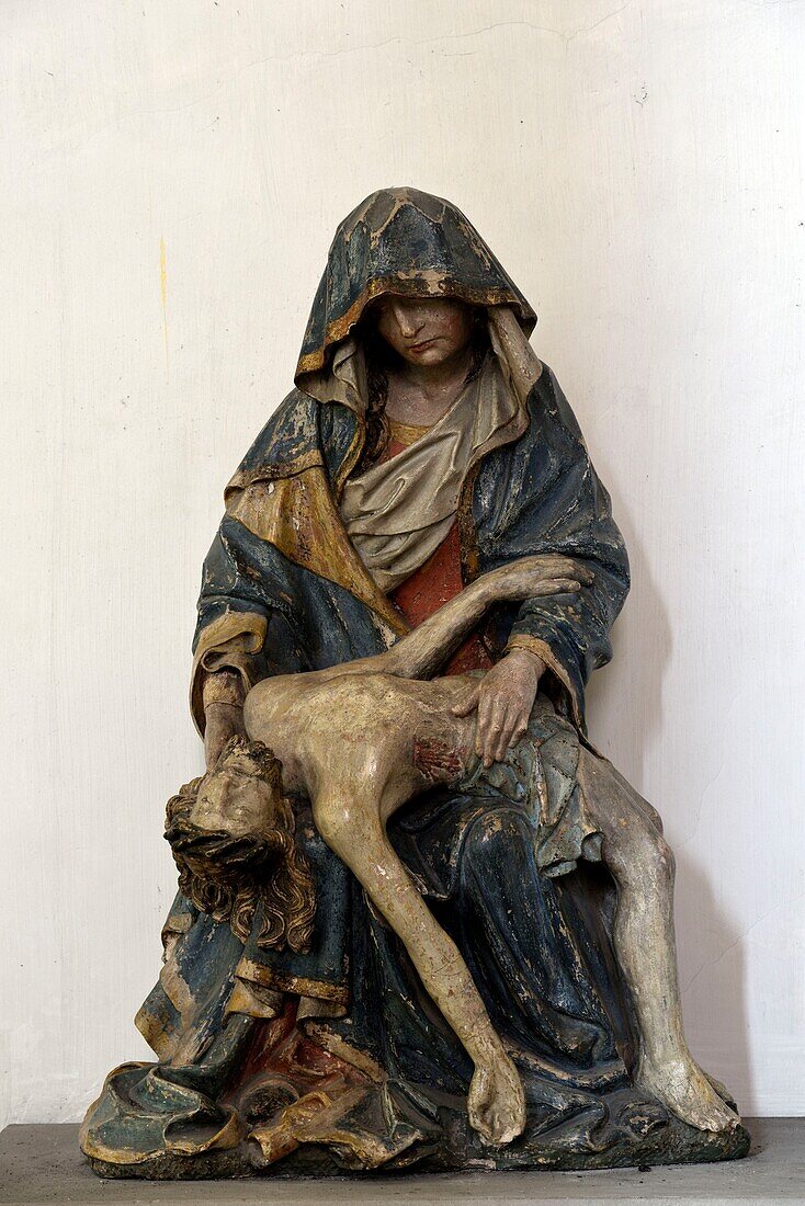 France, Meurthe et Moselle, Luneville, Place Saint Remy, Saint Jacques church dated 18th century, Virgin of Mercy, polychrome statue dated late 15nth century\n