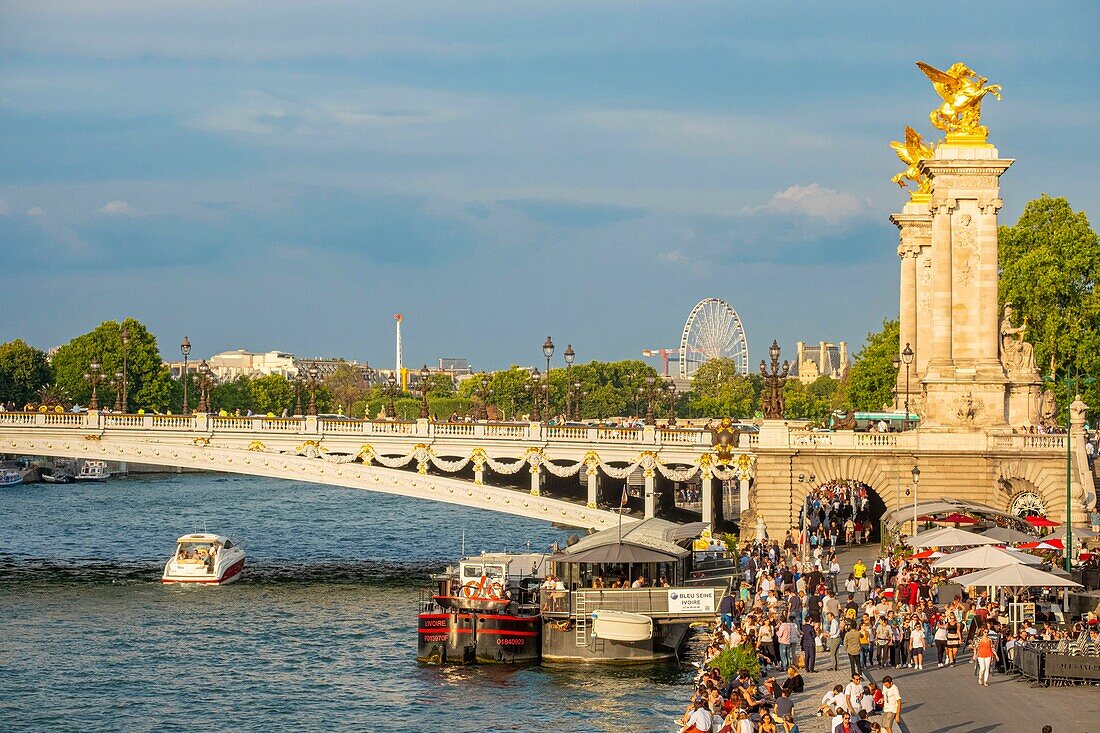 Frankreich, Paris, von der UNESCO zum Weltkulturerbe erklärtes Gebiet, der Park Rives de Seine an der Brücke Alexandre III