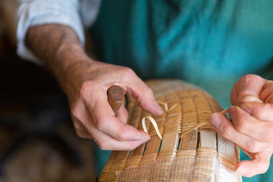 France, Pyrenees Atlantiques, Basque Country, Basque Country, Biarritz, The Gonzales family is the last family to make gloves of cesta punta in France\n