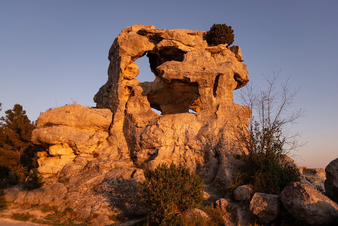 France, Bouche du Rhone, Les Baux de Provence, Alpilles mountains, Val d'Enfer, the Erosion Eye\n