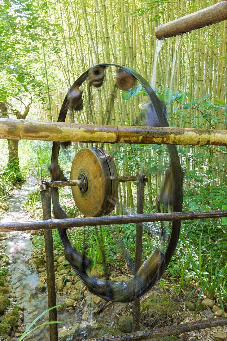 France, Var, Pays de Fayence, Montauroux, Les Bambous du Mandarin garden, water wheel\n