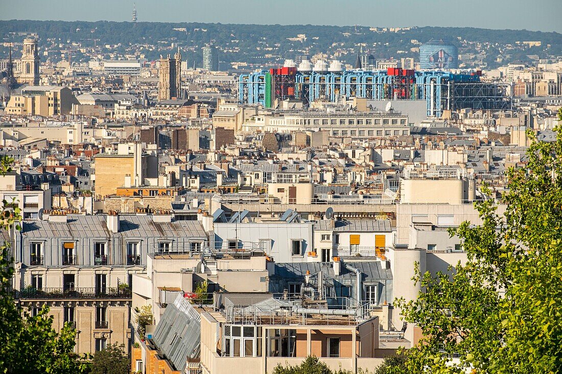 France, Paris, general view with the Pompidou Center\n