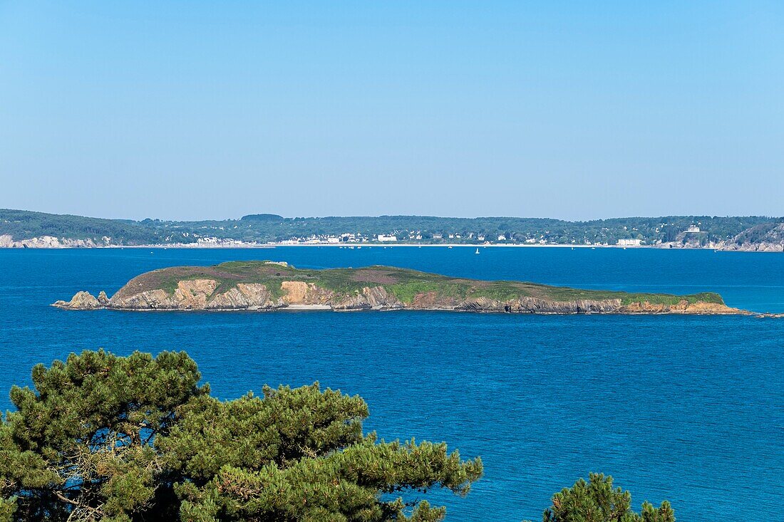 France, Finistere, Armorica Regional Natural Park, Crozon Peninsula, panorama from Pointe de Treboul or Pointe du Guern\n