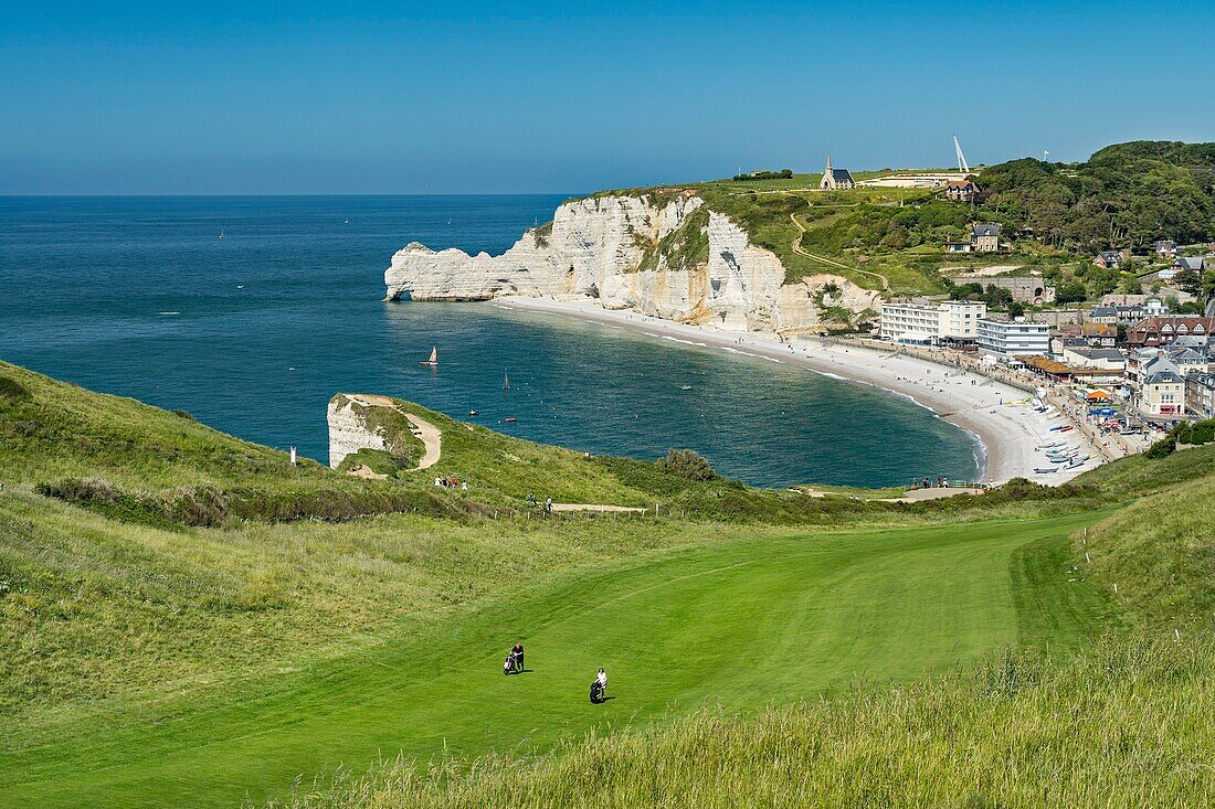 France, Seine Maritime, Etretat, Cote d'Abatre, the golf\n