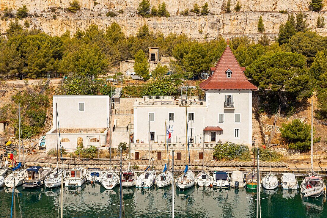 France, Bouches du Rhone, Cassis, Calanques National Park, the cove of Port Miou, the Harbor Master's office\n