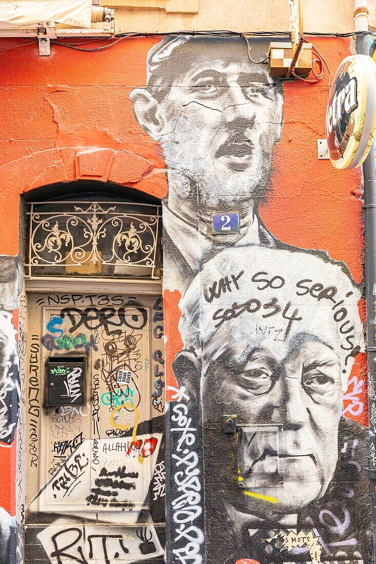 France, Bouches du Rhone, Marseille, Cours Julien, graffiti by Jean Gabin and General de Gaulle\n