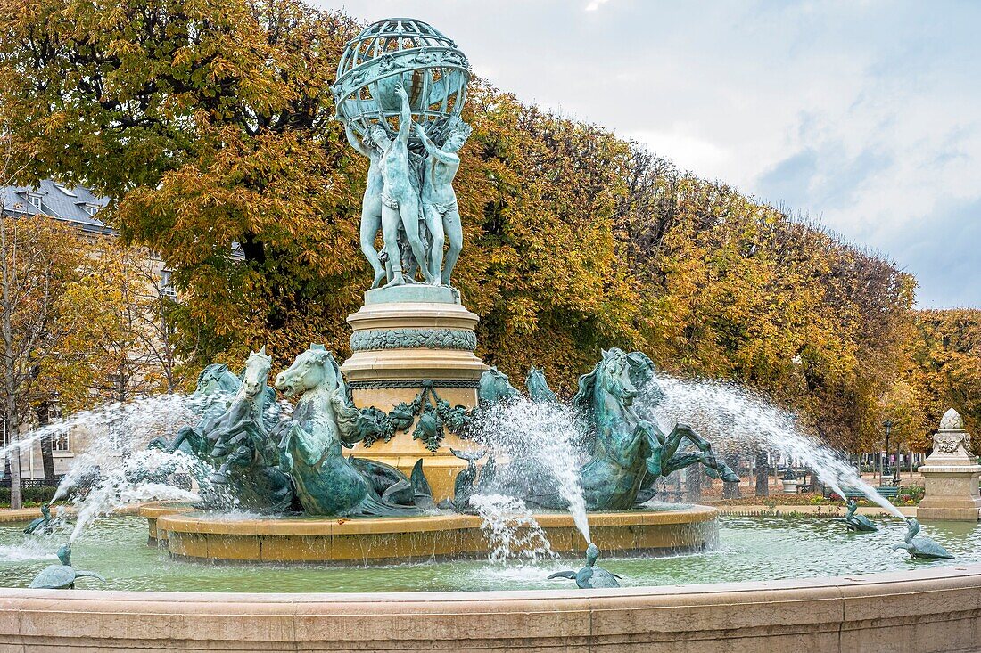 France, Paris, Odeon district, Ernest-Denis square, Great Explorers Garden, Four Parts of the World fountain\n