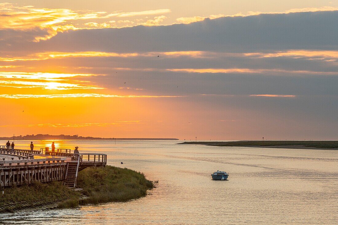 France, Somme, Somme Bay, Saint Valery sur Somme, dusk on the channel of the Somme\n